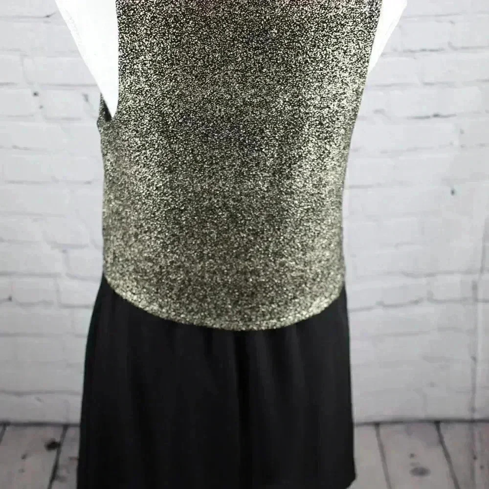Everly Gold Topped Black A-Line Dress - Picture 3 of 6